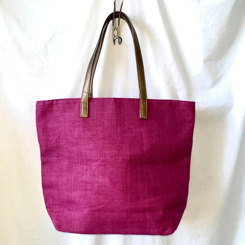 Pink Fuchsia Weave Tote with Copper Color Trim, Large, Excellent Condition! - Picture 2 of 11